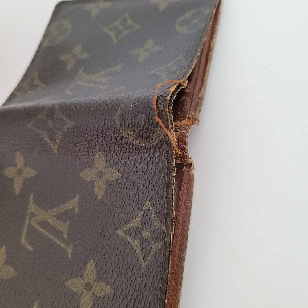 Louis Vuitton Monogram Bifold Wallet Brown Canvas ID Window France Vintage